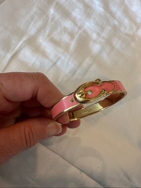 Coach Pink Enamel and Gold Tone Buckle Bracelet